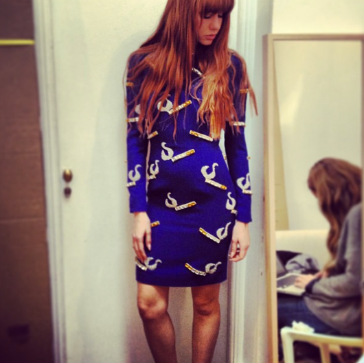 Sparkly cigarette dress in the showroom HOUSE OF HOLLAND