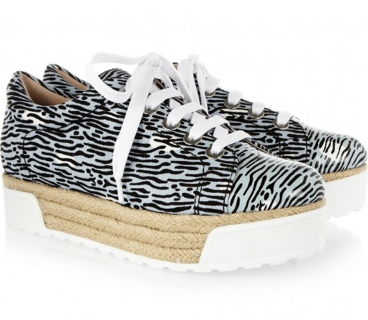 Kenzo 295 Printed canvas and patent-leather platform sneakers
